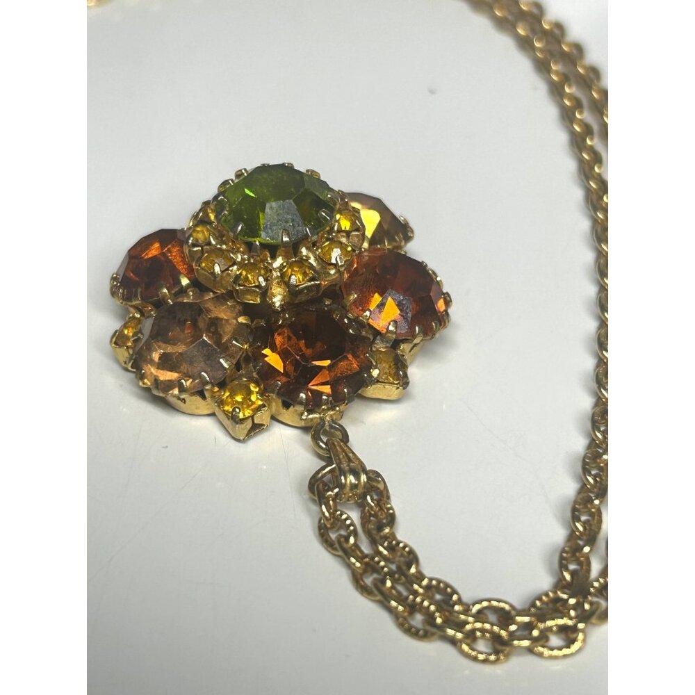 Multicolor Glass Stones Green Amber Golden Tone Medallion Necklace MCM Jewelry - Picture 6 of 9